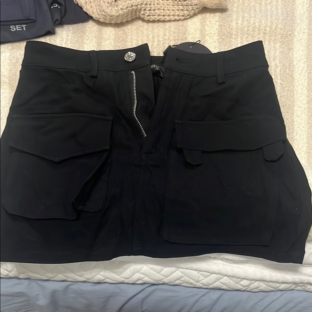 White Fox Black Mini Skirt with Pockets
